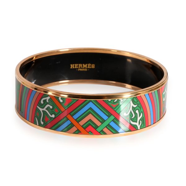 Hermès Du Vent L Folk Rose Gold Plated Painted Enamel Bangle Hermès Du Vent L Folk Rose Gold Plated Painted Enamel Bangle