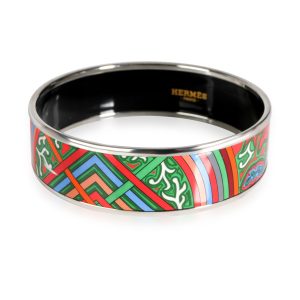 Hermès Du Vent L Folk Palladium Plated Painted Enamel Bracelet Cart