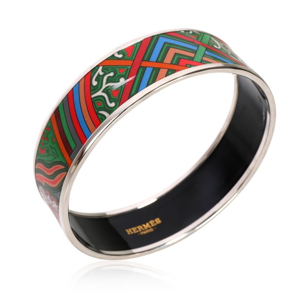 112214 pv 06df8bab a993 48f9 81b6 0db124b0c197 Hermès Du Vent L Folk Palladium Plated Painted Enamel Bracelet