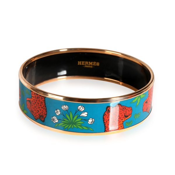 Hermès Leopards L Folk Rose Gold Plated Painted Enamel Bangle Hermès Leopards L Folk Rose Gold Plated Painted Enamel Bangle