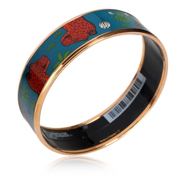 112220 pv Hermès Leopards L Folk Rose Gold Plated Painted Enamel Bangle