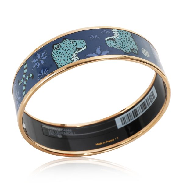 112222 av Hermes Leopard L Encres Gold Plated Painted Enamel Bangle