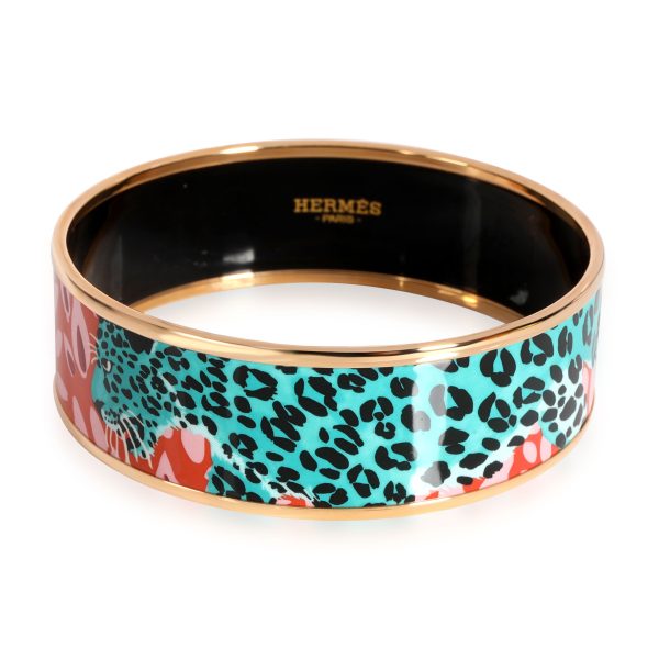 Hermes Leopard Rose Couture Palladium Plated Enamel Bracelet Hermes Leopard Rose Couture Palladium Plated Enamel Bracelet