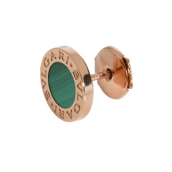 112345 sv Bulgari Bvlgari Bvlgari Single Malachite Stud Earring in 18K Rose Gold