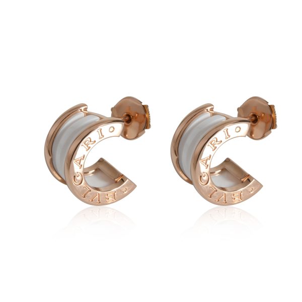 112349 sv Bulgari B Zero 1 White Ceramic Hoop Earring in 18K Rose Gold