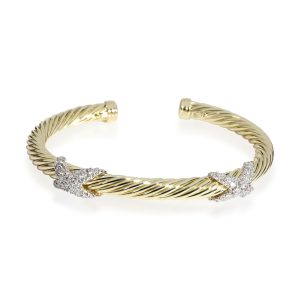 David Yurman Cable X Diamond Bracelet in 14K Yellow Gold 03 CTW Hermes Bearn Soufflet Chevre Mysore Long Wallet Noir Black