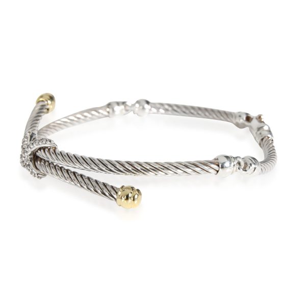 112358 sv b55409bb 816a 4fb8 9fb9 0be78501eea6 David Yurman Cable X Diamond Bangle in 18K Yellow GoldSterling Silver 02 CTW