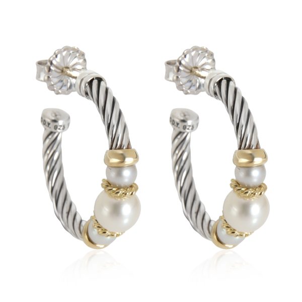 David Yurman Cable Pearl Hoop Earring in 18K Yellow GoldSterling Silver David Yurman Cable Pearl Hoop Earring in 18K Yellow GoldSterling Silver