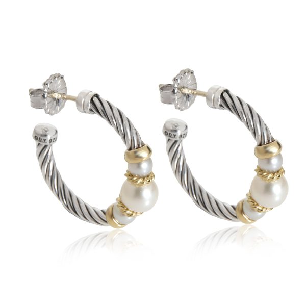 112417 sv David Yurman Cable Pearl Hoop Earring in 18K Yellow GoldSterling Silver