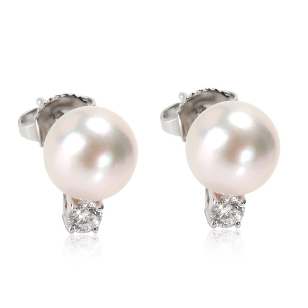 Tiffany Co Pearl Diamond Earrings in 18K White Gold 010 CTW Tiffany Co Pearl Diamond Earrings in 18K White Gold 010 CTW