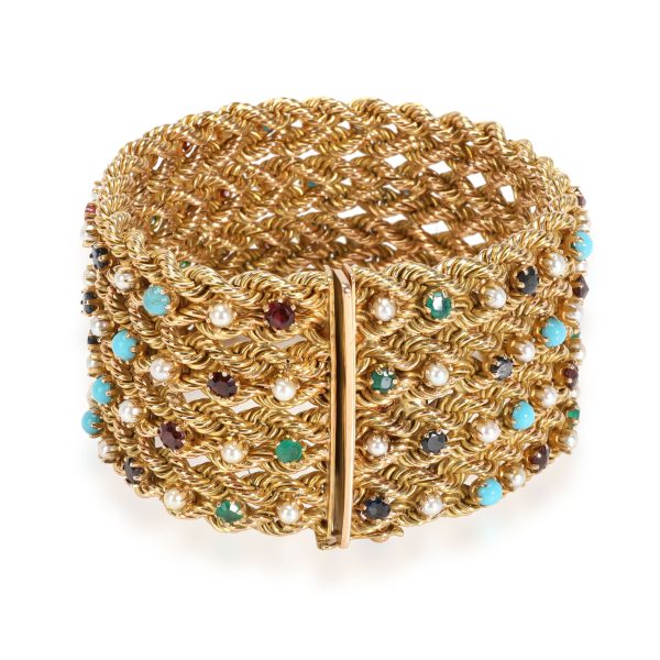 112800 bv Vintage 1 12 Wide Woven Bracelet Gemstone Detailing 14K Yellow Gold