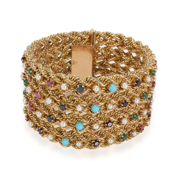 Vintage 1 12 Wide Woven Bracelet Vintage 1 12 Wide Woven Bracelet Gemstone Detailing 14K Yellow Gold