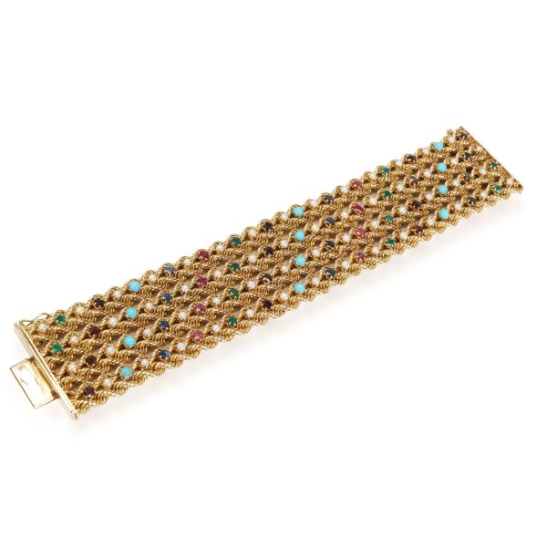 Gemstone Detailing 14K Yellow Gold Vintage 1 12 Wide Woven Bracelet Gemstone Detailing 14K Yellow Gold