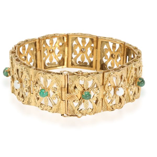 112803 bv Estate Panel Bracelet with Emerald Opal Cabochon Centers 18K Yellow Gold