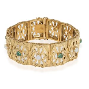 Estate Panel Bracelet with Emerald Opal Cabochon Centers 18K Yellow Gold Fendi Zucca Pattern One Shoulder Shoulder Bag