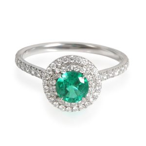 Tiffany Co Soleste Emerald Diamond Halo Ring in Platinum 036 CTW Louis Vuitton Lock Me Hippo Shoulder Grain Calf Leather Marine Rouge Navy