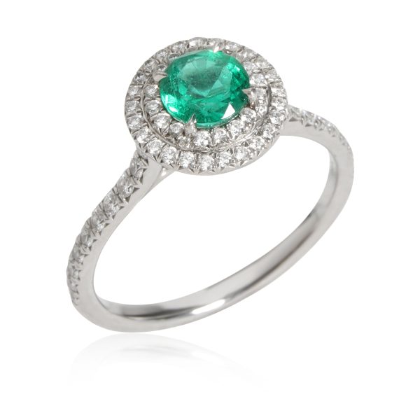 112873 pv Tiffany Co Soleste Emerald Diamond Halo Ring in Platinum 036 CTW