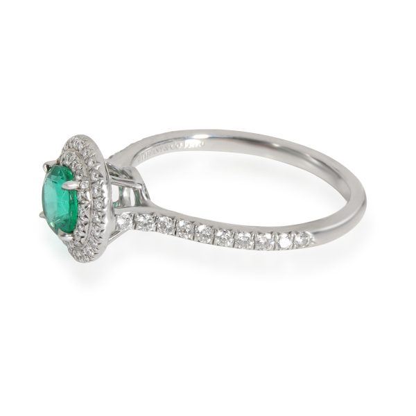 112873 sv Tiffany Co Soleste Emerald Diamond Halo Ring in Platinum 036 CTW