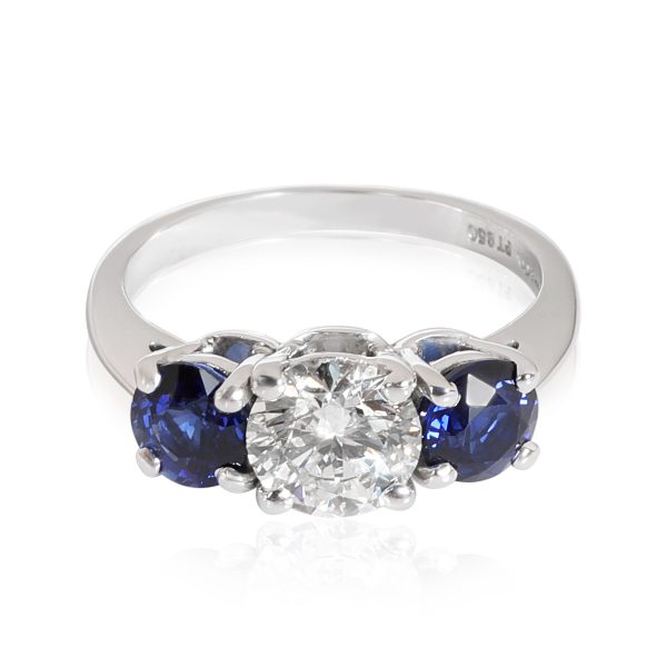 Rings Tiffany Co Diamond Sapphire 3 Stone Ring in Platinum H VS1 092 CTW