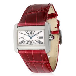 Cartier Tank Divan 2599 Womens Watch in Stainless Steel Louis Vuitton Sac de Poche Pochette Monogram Brown