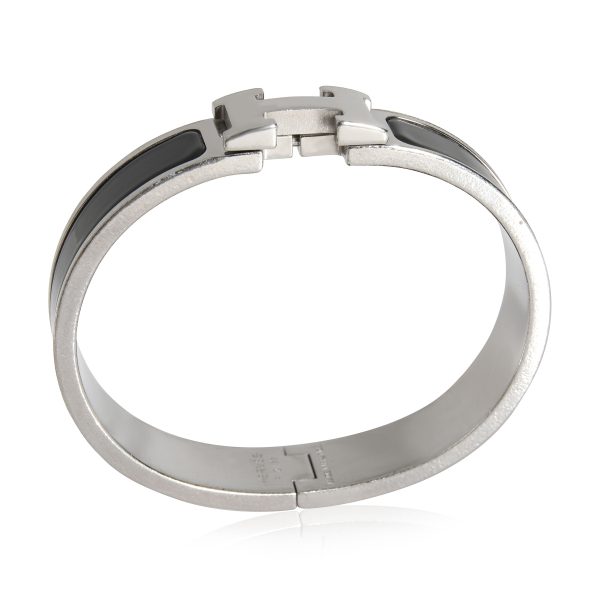 113019 av eefdb3c4 d14d 4e72 9ce7 1cdec25fa328 Hermes Clic H Palladium Plated Bracelet Black Size PM