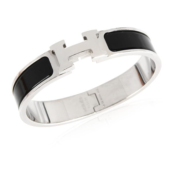 Size PM Hermes Clic H Palladium Plated Bracelet Black Size PM