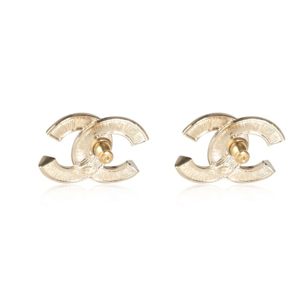 113075 bv Chanel Costume Golden Crystal Pearly White Double C Studs