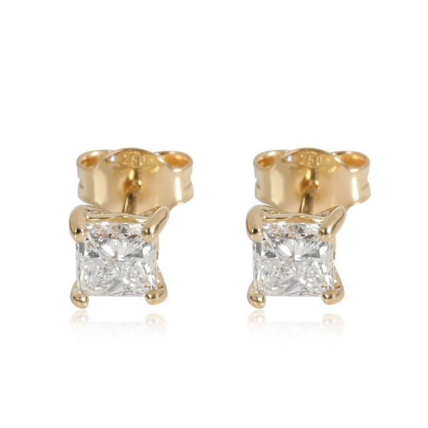 Princess Cut Diamond Stud Earring in 18k Yellow Gold J K SI1 SI2 09 CTW Princess Cut Diamond Stud Earring in 18k Yellow Gold J K SI1 SI2 09 CTW