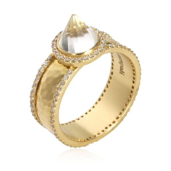 Rings Surya Spike Ring with White Topaz Diamond in 18K Yellow Gold 082 ctw