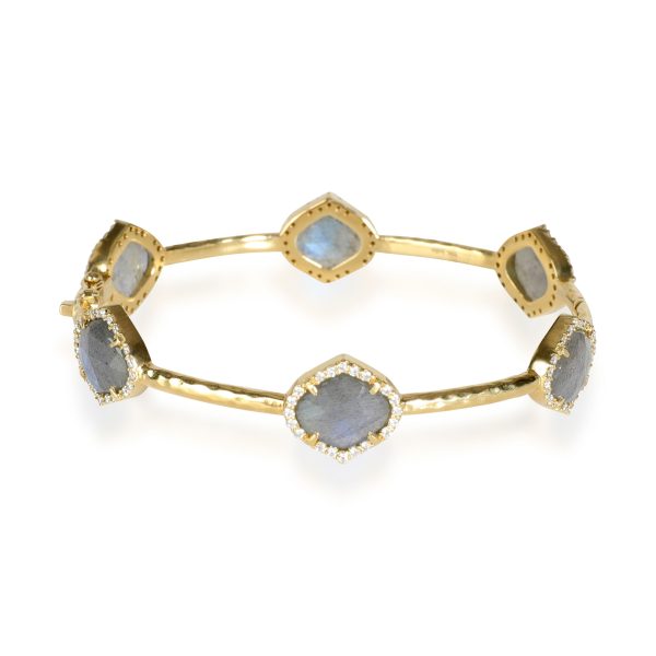 Pallavi Hinged Labradorite Diamond Bangle Bracelet in 18K Yellow Gold 102ctw Pallavi Hinged Labradorite Diamond Bangle Bracelet in 18K Yellow Gold 102ctw