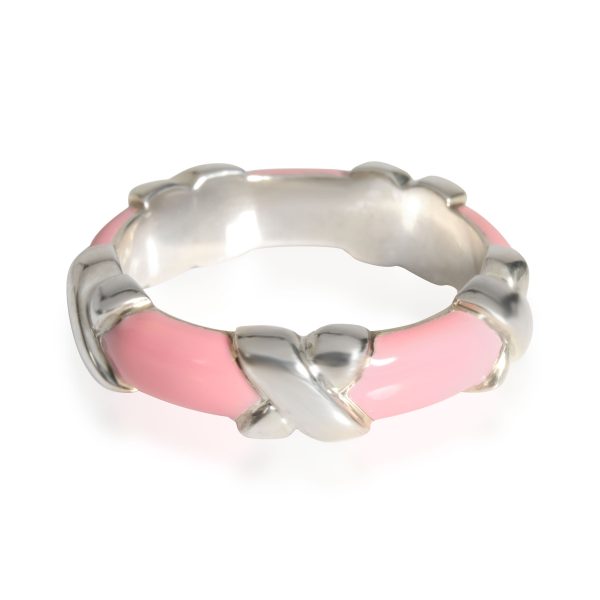 113359 bv b1761fc5 0765 4ee6 9898 f292c0e23259 Tiffany Co Signature X Pink Enamel Band in Sterling Silver