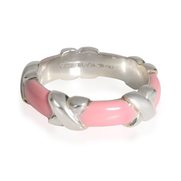 Tiffany Co Signature X Pink Enamel Band in Sterling Silver Tiffany Co Signature X Pink Enamel Band in Sterling Silver