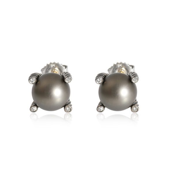 David Yurman Black Pearl Diamond Cable Earrings in Sterling Silver 002 CTW David Yurman Black Pearl Diamond Cable Earrings in Sterling Silver 002 CTW