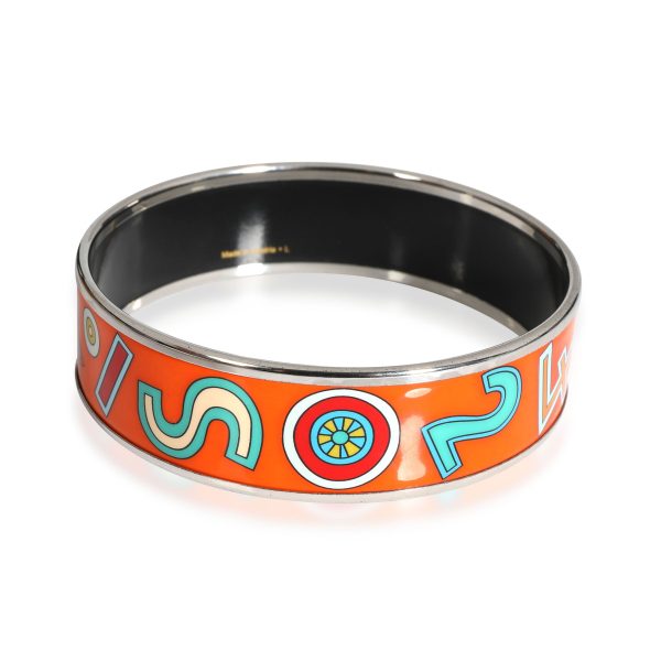 113543 bv 83898a61 92a9 4003 b6d7 9629c47078c0 Palladium Plated Hermes Vintage Orange Tohu Bohu Wide Enamel Bangle 62MM