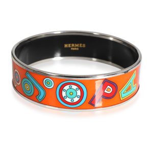 Palladium Plated Hermes Vintage Orange Tohu Bohu Wide Enamel Bangle 62MM Valentino Ivory Nappa Leather Large Roman Stud Shoulder Bag