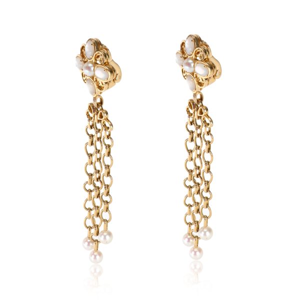 Diamond Pearl Drop Earrings in 18K Yellow Gold Vintage Chanel Moonstone Diamond Pearl Drop Earrings in 18K Yellow Gold