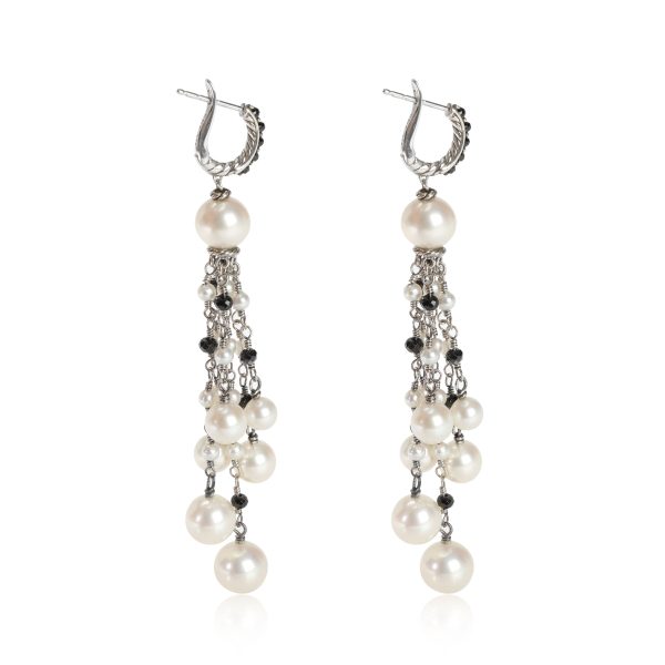 113777 sv David Yurman Oceanica Pearl Black Spinel Tassel Earrings in Sterling Silver