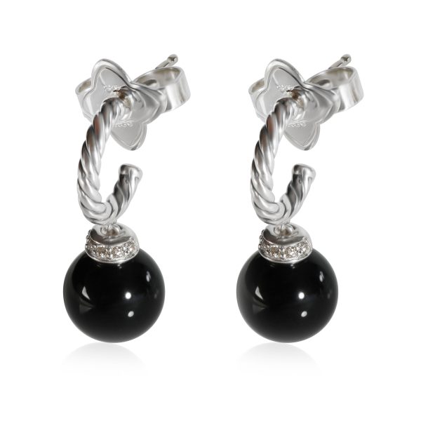 David Yurman Solari Onyx Diamond Earrings in Sterling Silver 005CTW David Yurman Solari Onyx Diamond Earrings in Sterling Silver 005CTW