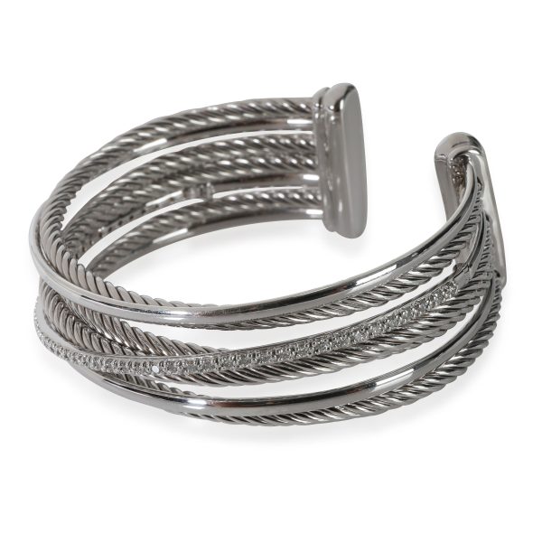 113819 sv 7de56d39 3ba0 4b88 93de a6d7066e37a1 David Yurman Crossover Diamond Cuff in Sterling Silver 065 CTW