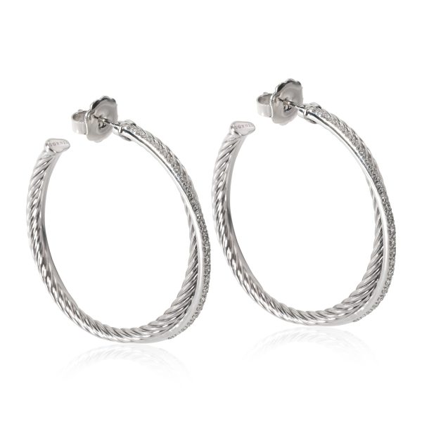 113827 sv David Yurman Crossover Diamond Hoop Earring in Sterling Silver 053 CTW