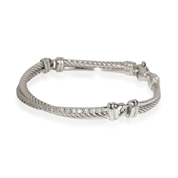 113948 sv David Yurman Cable Crossover Diamond Bracelet in Sterling Silver 043 CTW