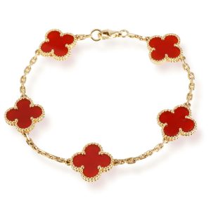 Van Cleef Arpels Alhambra Carnelian Bracelet in 18k Yellow Gold Chanel Mini Matelasse Chain Shoulder Pochette Leather Pink