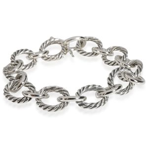 David Yurman Large Oval Chain Bracelet in Sterling Silver Celine Double Flap Calf Leather Handbag Navy