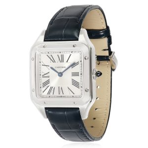 Cartier Santos Dumont WSSA0023 Womens Watch in Stainless Steel Prada Canapa Canvas Shoulder Bag Navy