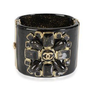 Chanel CC Gripoix Cuff Bracelet with Embellished Resin Chanel Matelasse Double Flap Chain Bag Black