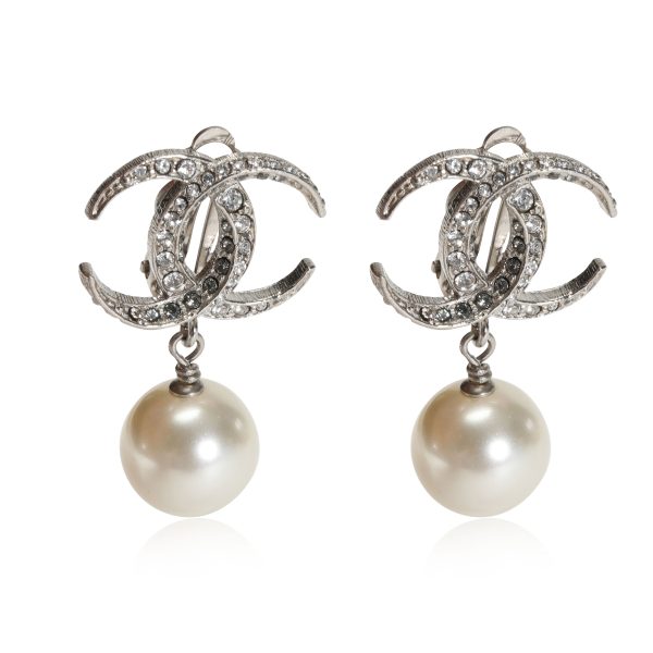 Chanel CC Moon Crystal Faux Pearl Dangle Earrings Chanel CC Moon Crystal Faux Pearl Dangle Earrings