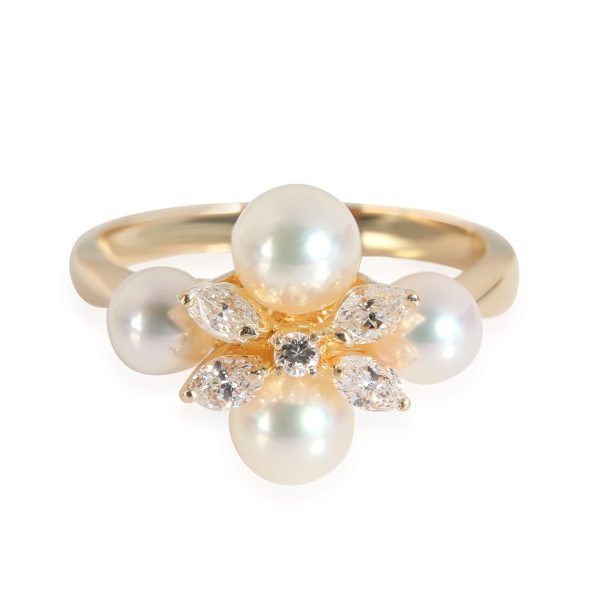 Mikimoto Mikimoto Pearl Diamond Cluster Ring in 18k Yellow Gold 030 CTW