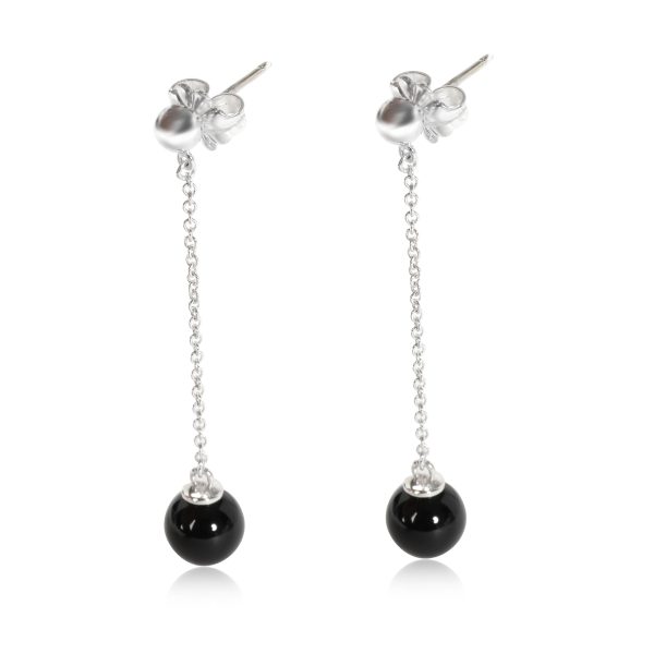 114780 sv Tiffany Co Chain Drop Earring With Onyx in Sterling Silver