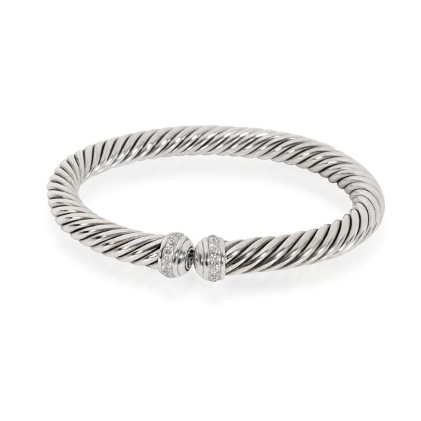 David Yurman Flexible Cable Spira Diamond Cuff in Sterling Silver 04 CTW David Yurman Flexible Cable Spira Diamond Cuff in Sterling Silver 04 CTW