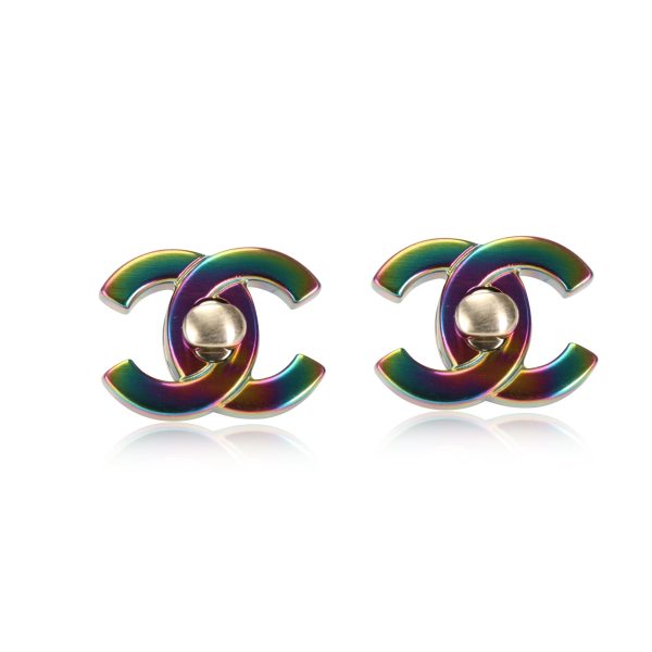 Chanel 2018 Iridescent Turnlock CC Stud Earring Chanel 2018 Iridescent Turnlock CC Stud Earring